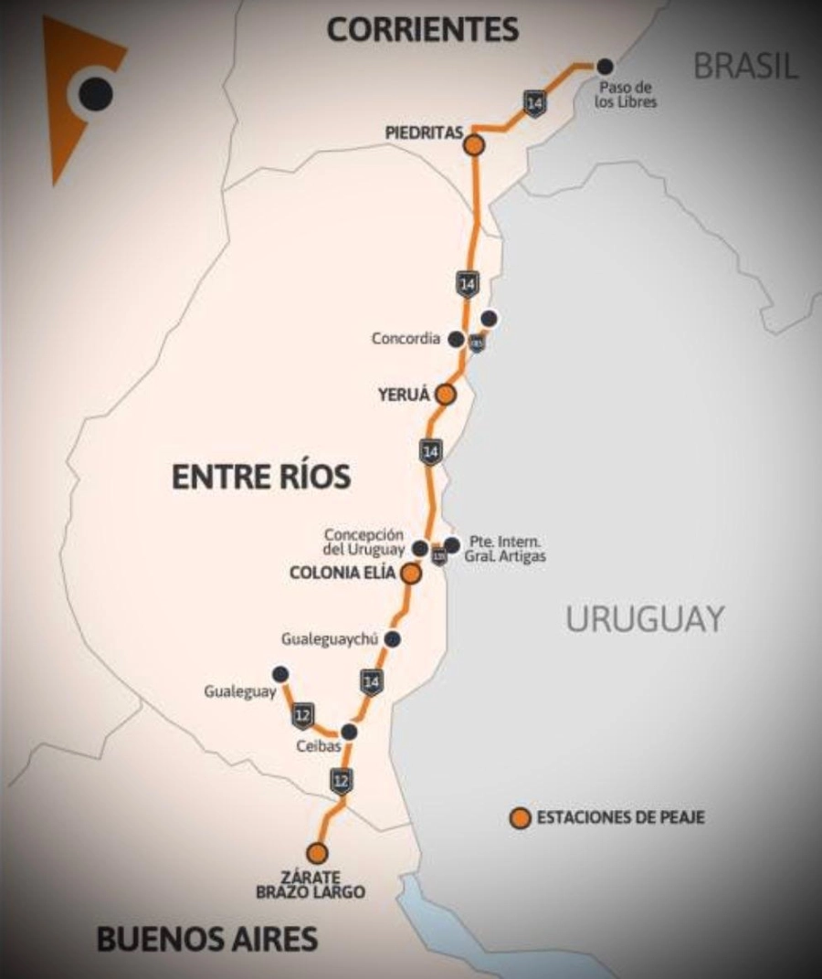 Traza completa de la autov&iacute;a del Mercosur.