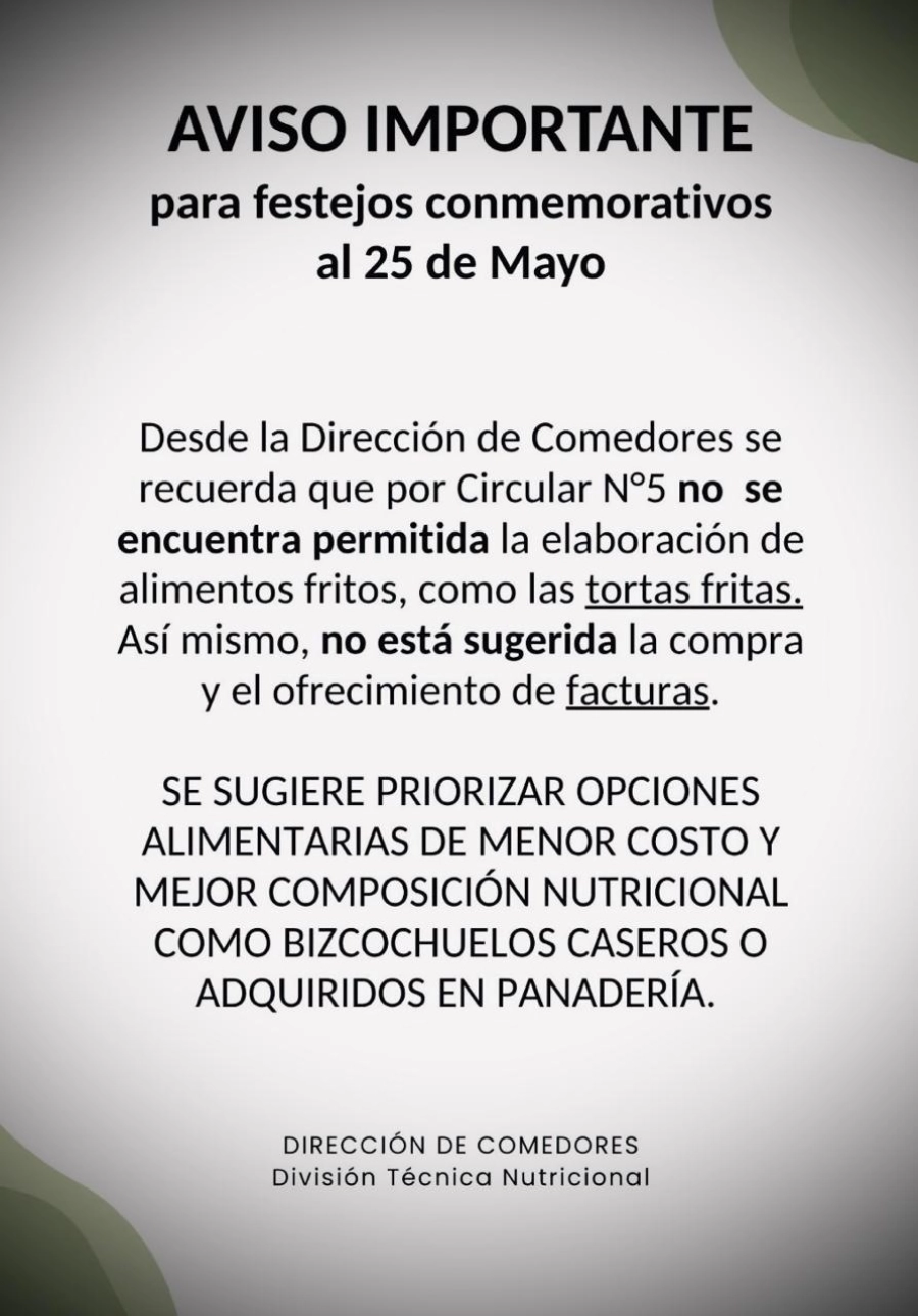 Circular de la Direcci&oacute;n de Comedores de la provincia.