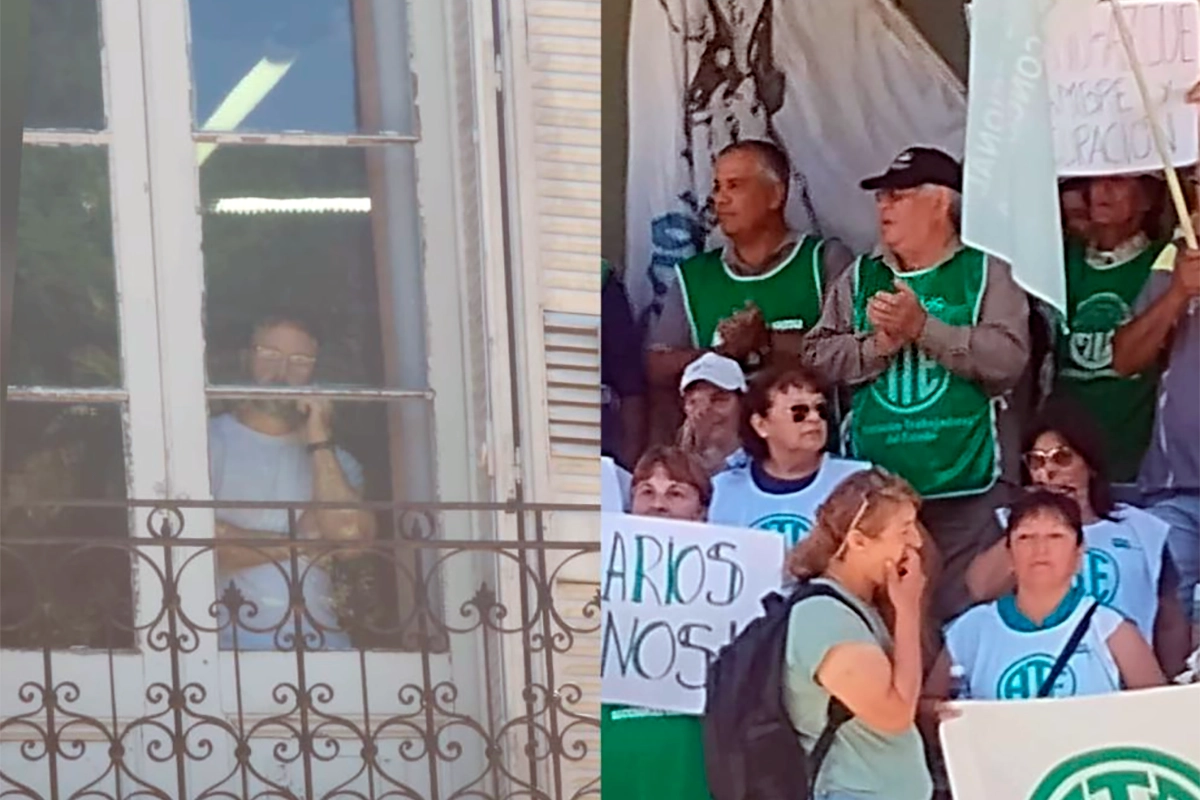 Azcué espía las marcha de trabajadores públicos.